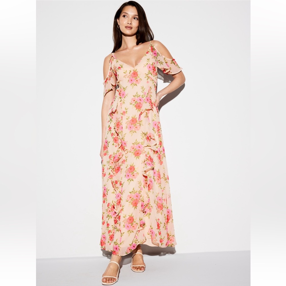 The Occasion by Old Navy Off-Shoulder Ruffle Chiffon Maxi Dress SIZE 10